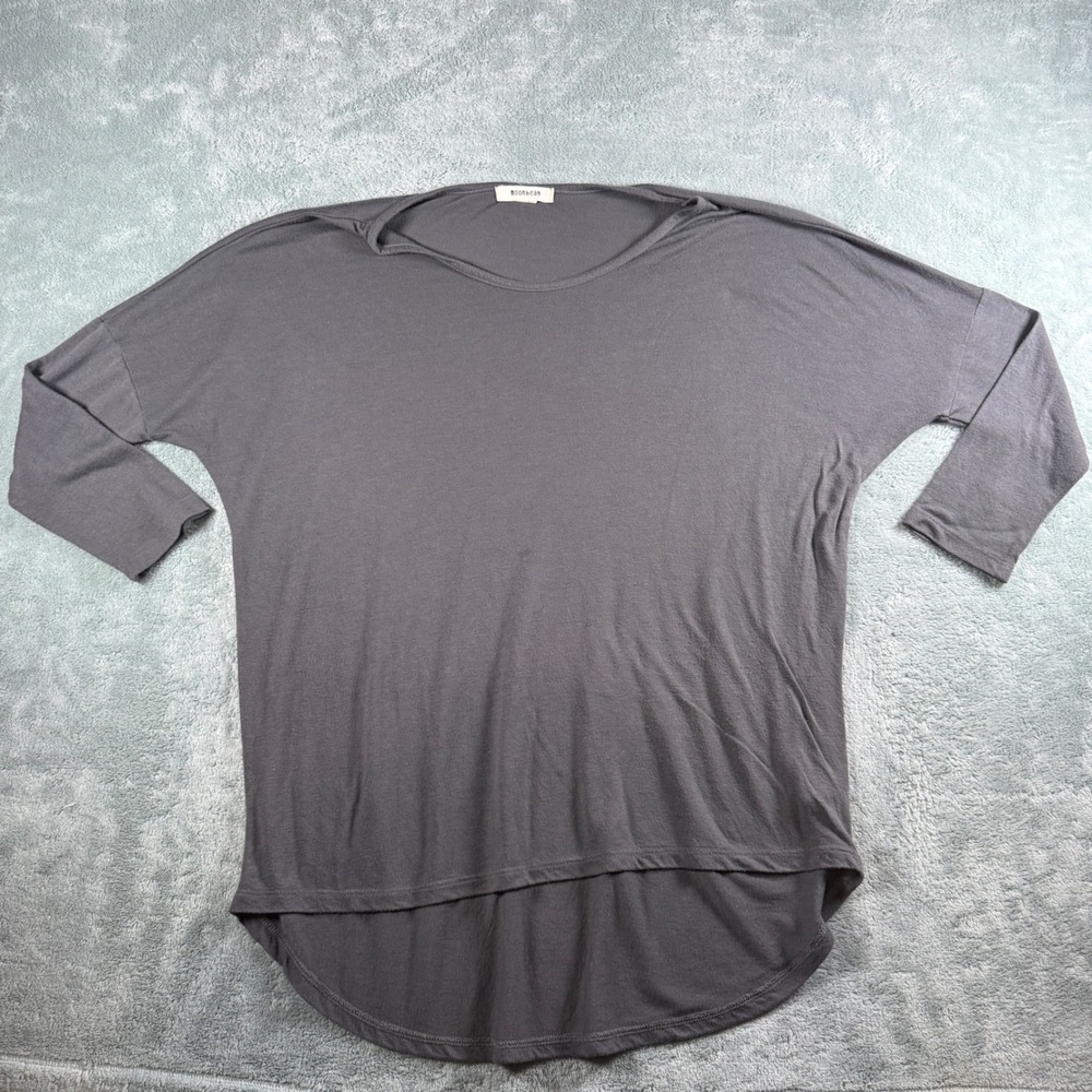 Moonbeam Gray Polyester Slub High Low Long Sleeve Top Y1022 Charcoal Oversized